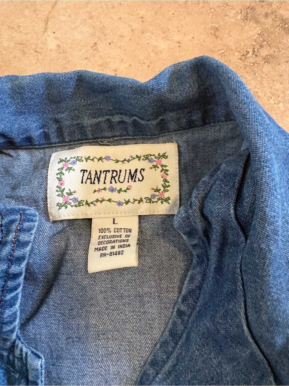 Embroidered Denim Button-Up Vest in Blue - Picture 2 of 2